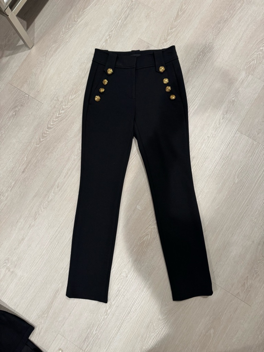 White House Black Market Black Straight-Leg Pants with Gold Buttons